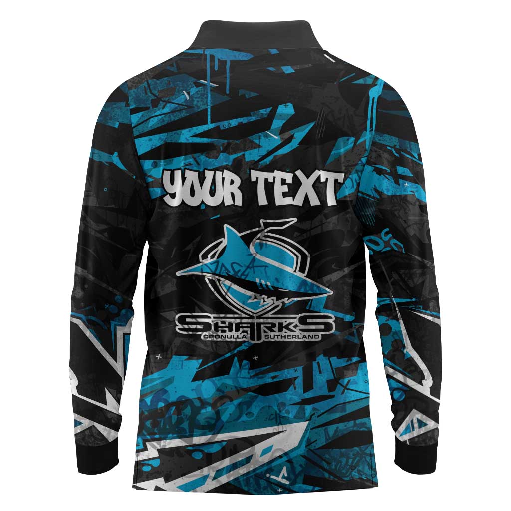 Personalized Cronulla Sutherland Sharks Long Sleeve Polo Shirt Graffiti Grunge Abstract Urban Street Style Design