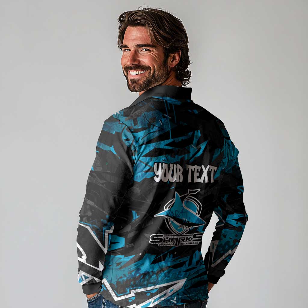 Personalized Cronulla Sutherland Sharks Long Sleeve Polo Shirt Graffiti Grunge Abstract Urban Street Style Design
