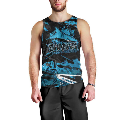 Personalized Cronulla Sutherland Sharks Men Tank Top Graffiti Grunge Abstract Urban Street Style Design