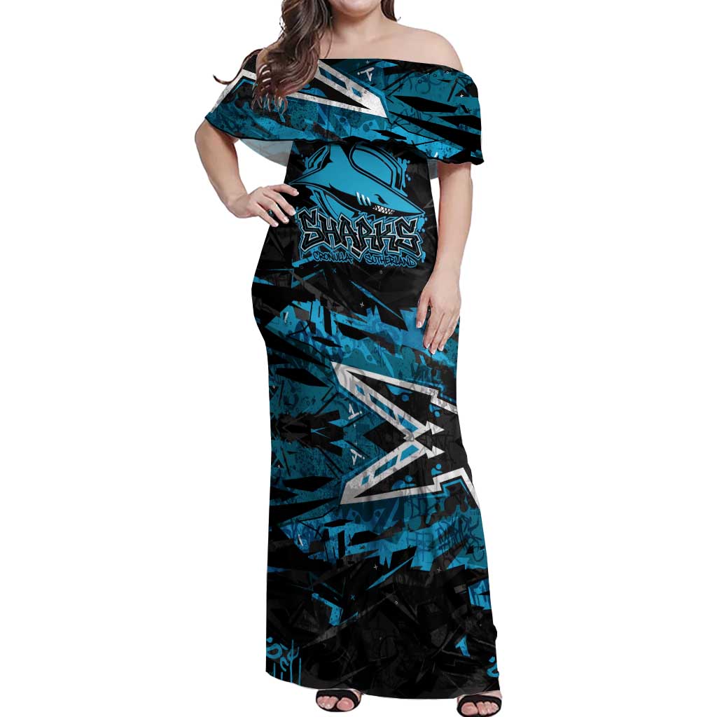 Personalized Cronulla Sutherland Sharks Off Shoulder Maxi Dress Graffiti Grunge Abstract Urban Street Style Design