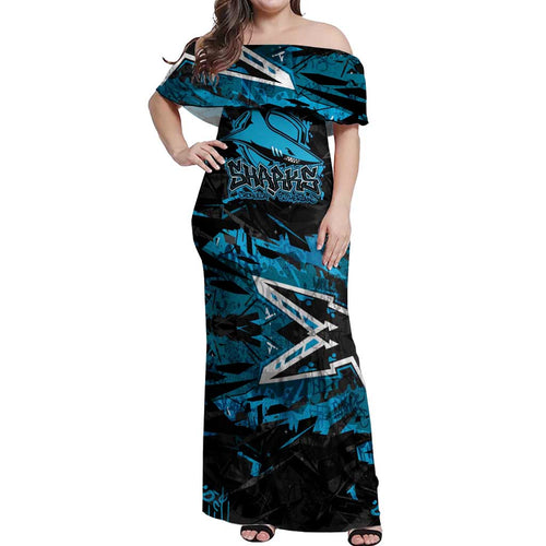 Personalized Cronulla Sutherland Sharks Off Shoulder Maxi Dress Graffiti Grunge Abstract Urban Street Style Design