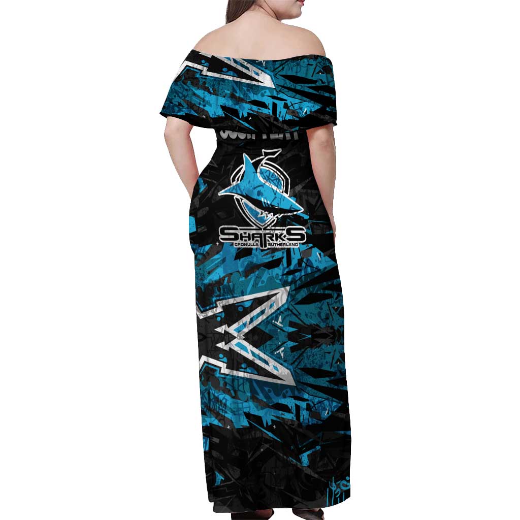 Personalized Cronulla Sutherland Sharks Off Shoulder Maxi Dress Graffiti Grunge Abstract Urban Street Style Design