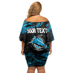 Personalized Cronulla Sutherland Sharks Off Shoulder Short Dress Graffiti Grunge Abstract Urban Street Style Design