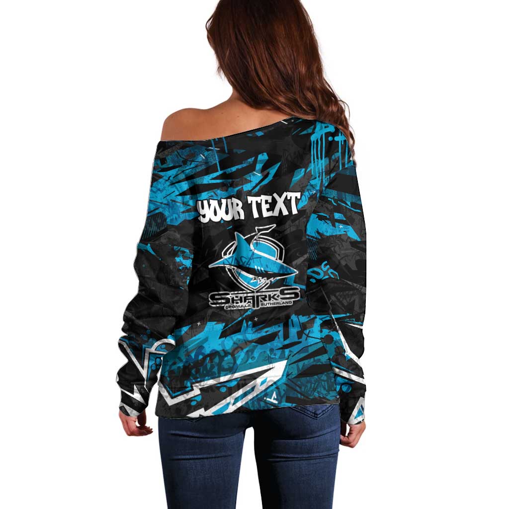 Personalized Cronulla Sutherland Sharks Off Shoulder Sweater Graffiti Grunge Abstract Urban Street Style Design