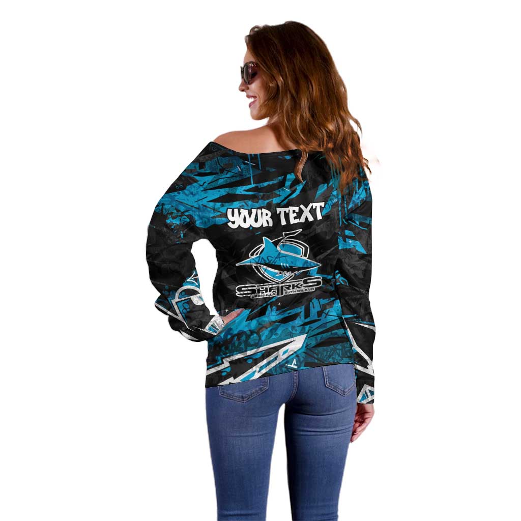Personalized Cronulla Sutherland Sharks Off Shoulder Sweater Graffiti Grunge Abstract Urban Street Style Design