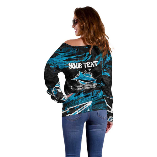 Personalized Cronulla Sutherland Sharks Off Shoulder Sweater Graffiti Grunge Abstract Urban Street Style Design