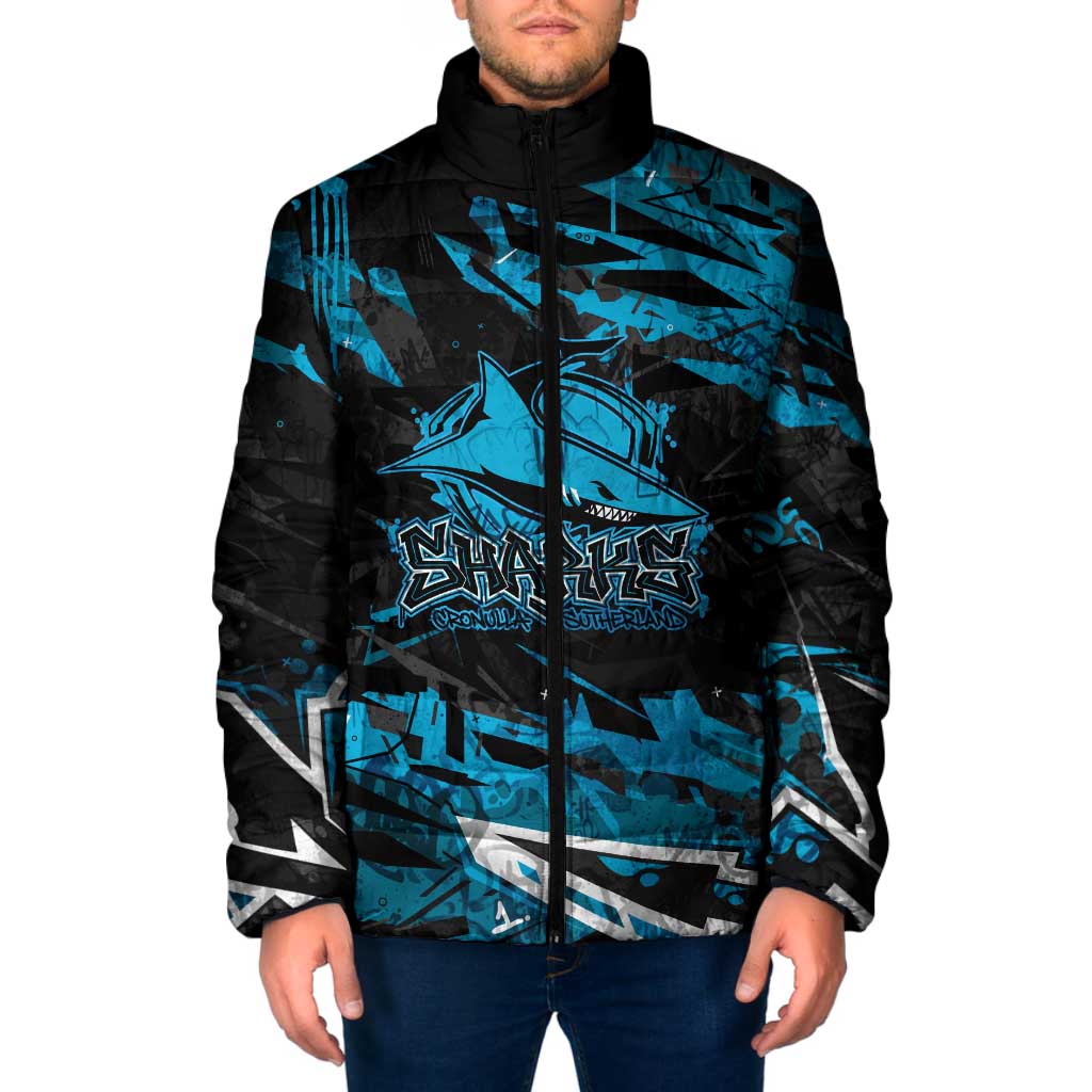 Personalized Cronulla Sutherland Sharks Padded Jacket Graffiti Grunge Abstract Urban Street Style Design