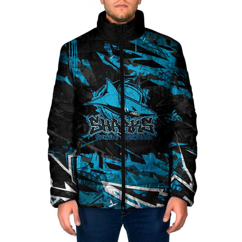 Personalized Cronulla Sutherland Sharks Padded Jacket Graffiti Grunge Abstract Urban Street Style Design