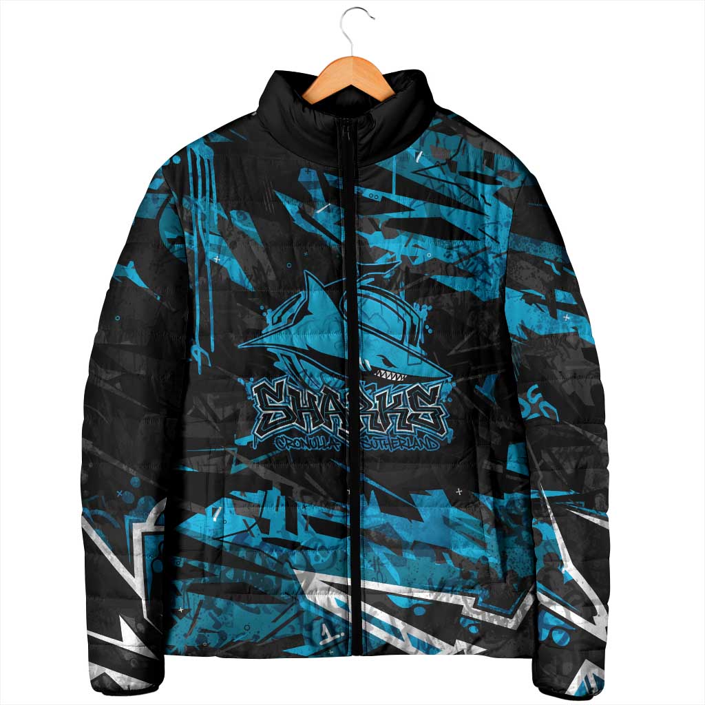 Personalized Cronulla Sutherland Sharks Padded Jacket Graffiti Grunge Abstract Urban Street Style Design