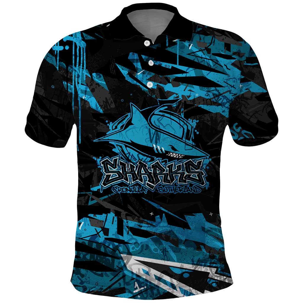 Personalized Cronulla Sutherland Sharks Polo Shirt Graffiti Grunge Abstract Urban Street Style Design