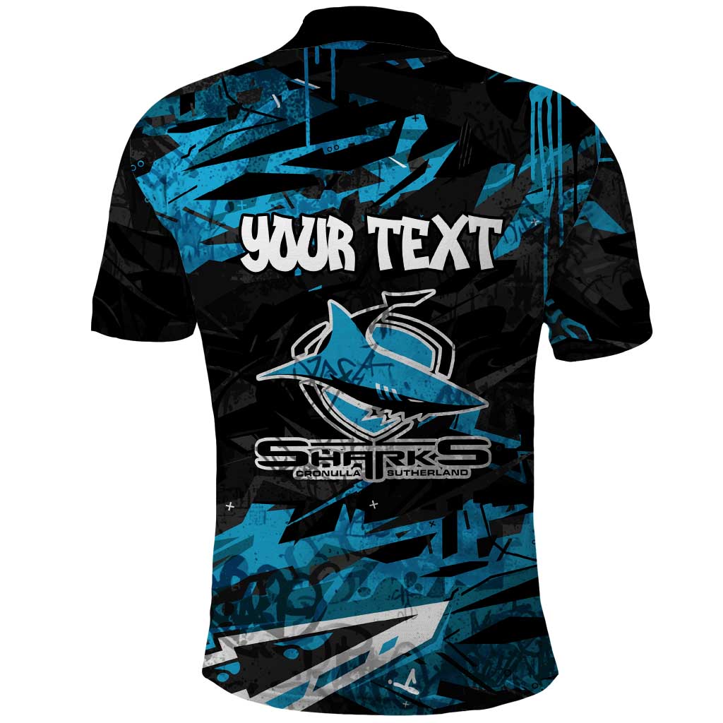 Personalized Cronulla Sutherland Sharks Polo Shirt Graffiti Grunge Abstract Urban Street Style Design