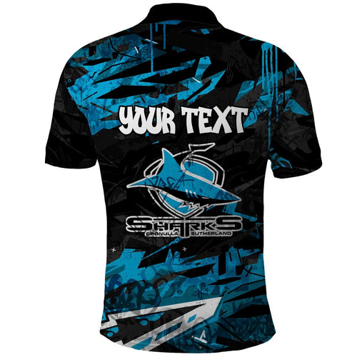Personalized Cronulla Sutherland Sharks Polo Shirt Graffiti Grunge Abstract Urban Street Style Design
