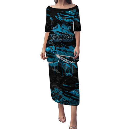 Personalized Cronulla Sutherland Sharks Puletasi Graffiti Grunge Abstract Urban Street Style Design