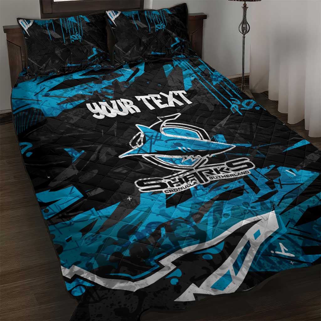 Personalized Cronulla Sutherland Sharks Quilt Bed Set Graffiti Grunge Abstract Urban Street Style Design