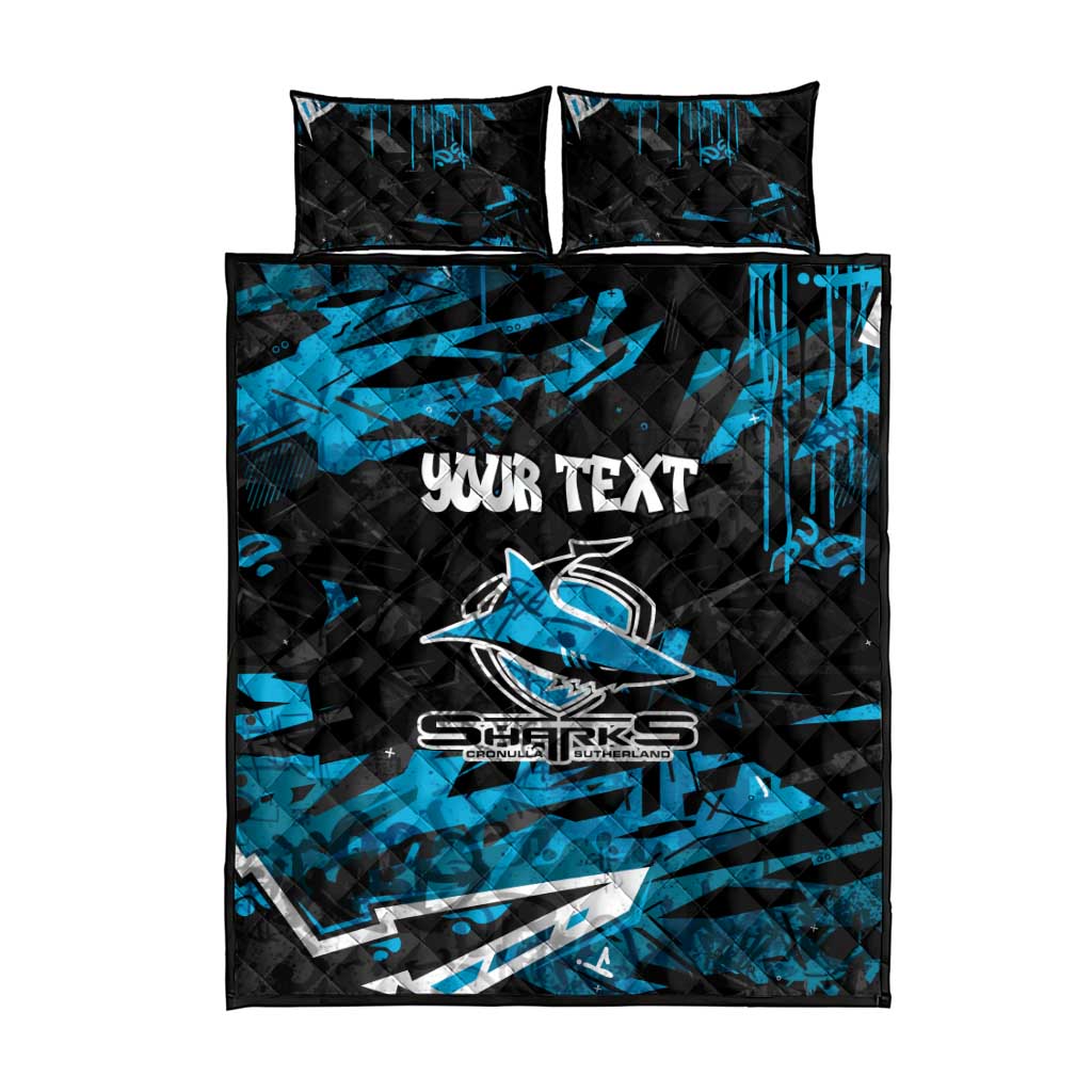 Personalized Cronulla Sutherland Sharks Quilt Bed Set Graffiti Grunge Abstract Urban Street Style Design