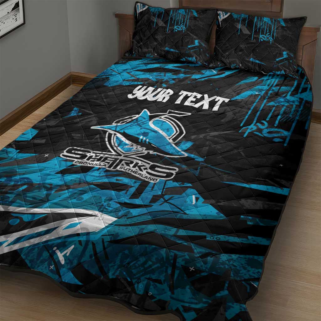 Personalized Cronulla Sutherland Sharks Quilt Bed Set Graffiti Grunge Abstract Urban Street Style Design