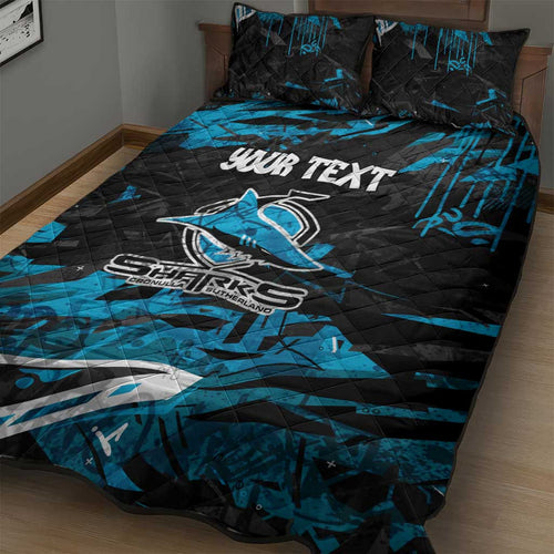 Personalized Cronulla Sutherland Sharks Quilt Bed Set Graffiti Grunge Abstract Urban Street Style Design