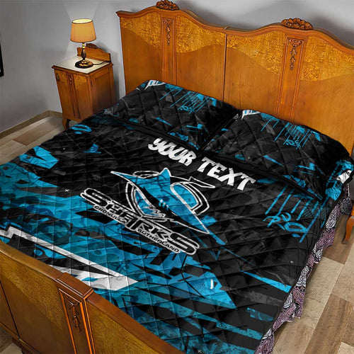 Personalized Cronulla Sutherland Sharks Quilt Bed Set Graffiti Grunge Abstract Urban Street Style Design