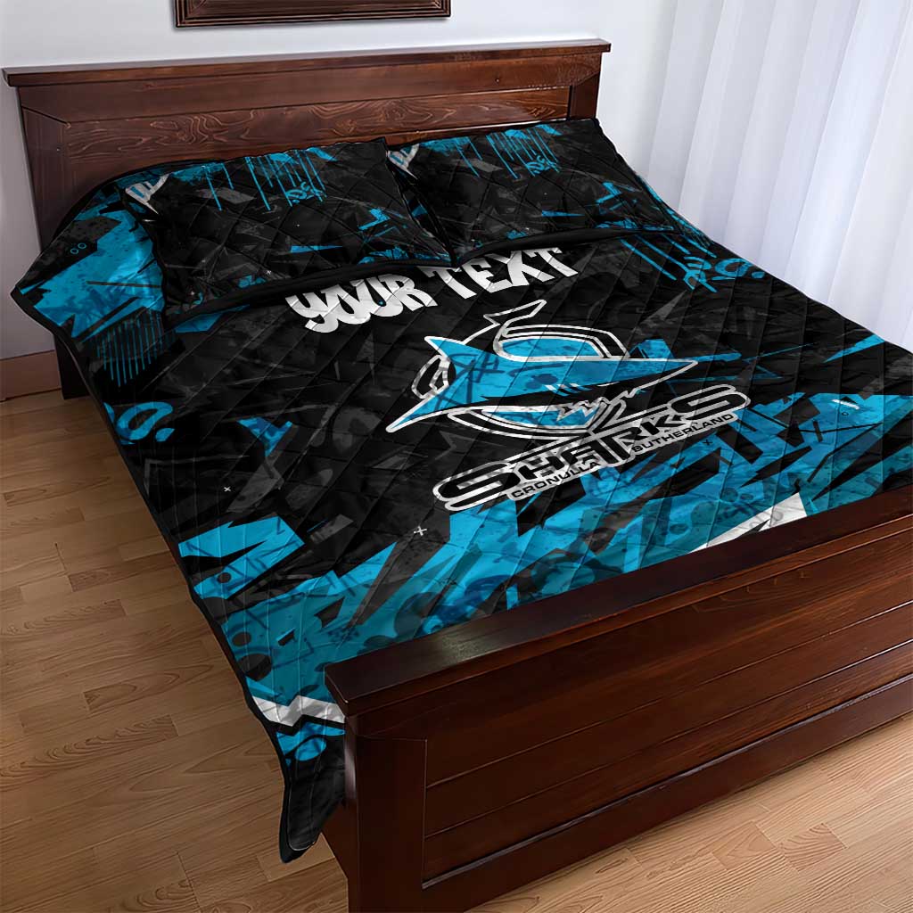 Personalized Cronulla Sutherland Sharks Quilt Bed Set Graffiti Grunge Abstract Urban Street Style Design