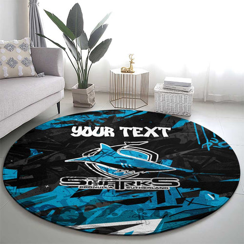 Personalized Cronulla Sutherland Sharks Round Carpet Graffiti Grunge Abstract Urban Street Style Design