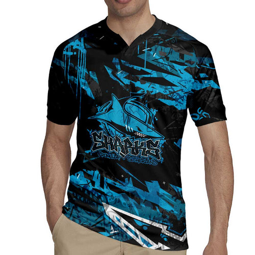 Personalized Cronulla Sutherland Sharks Rugby Jersey Graffiti Grunge Abstract Urban Street Style Design