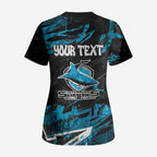 Personalized Cronulla Sutherland Sharks Scrub Top Graffiti Grunge Abstract Urban Street Style Design