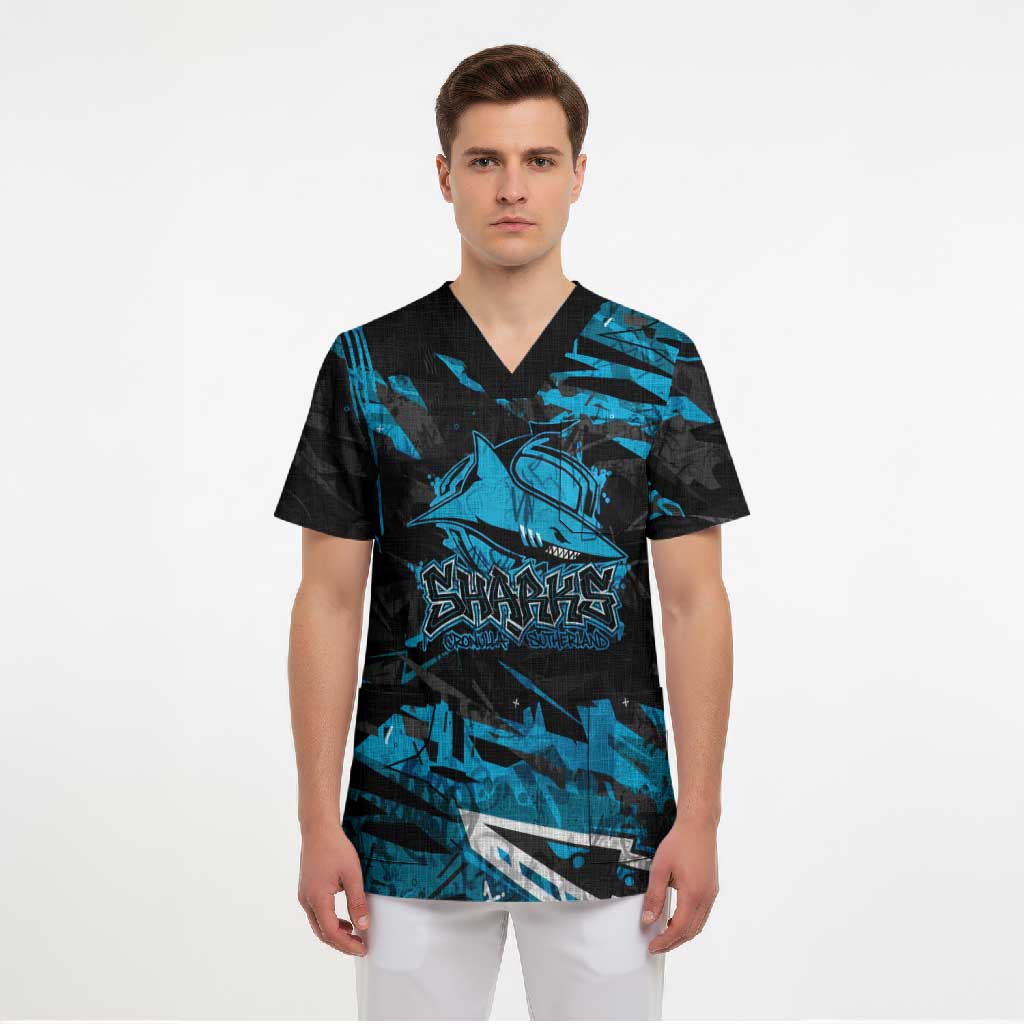 Personalized Cronulla Sutherland Sharks Scrub Top Graffiti Grunge Abstract Urban Street Style Design