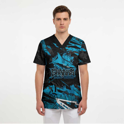 Personalized Cronulla Sutherland Sharks Scrub Top Graffiti Grunge Abstract Urban Street Style Design