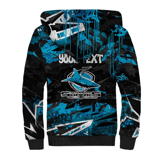 Personalized Cronulla Sutherland Sharks Sherpa Hoodie Graffiti Grunge Abstract Urban Street Style Design