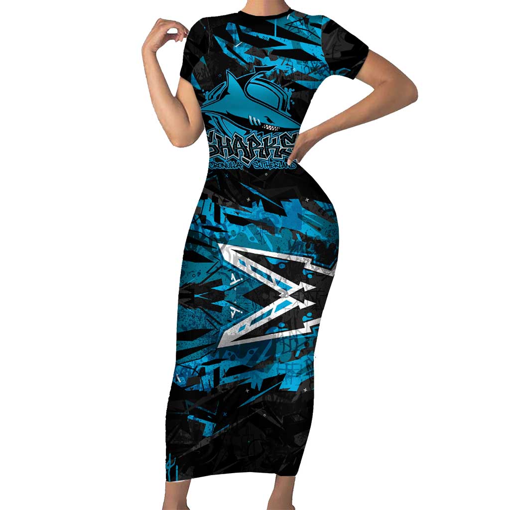 Personalized Cronulla Sutherland Sharks Short Sleeve Bodycon Dress Graffiti Grunge Abstract Urban Street Style Design