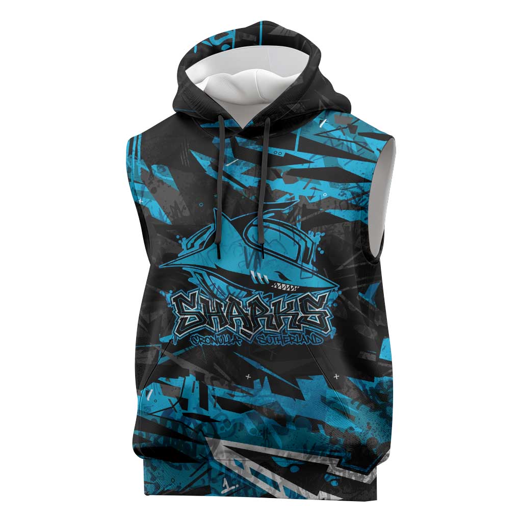 Personalized Cronulla Sutherland Sharks Sleeveless Hoodie Graffiti Grunge Abstract Urban Street Style Design
