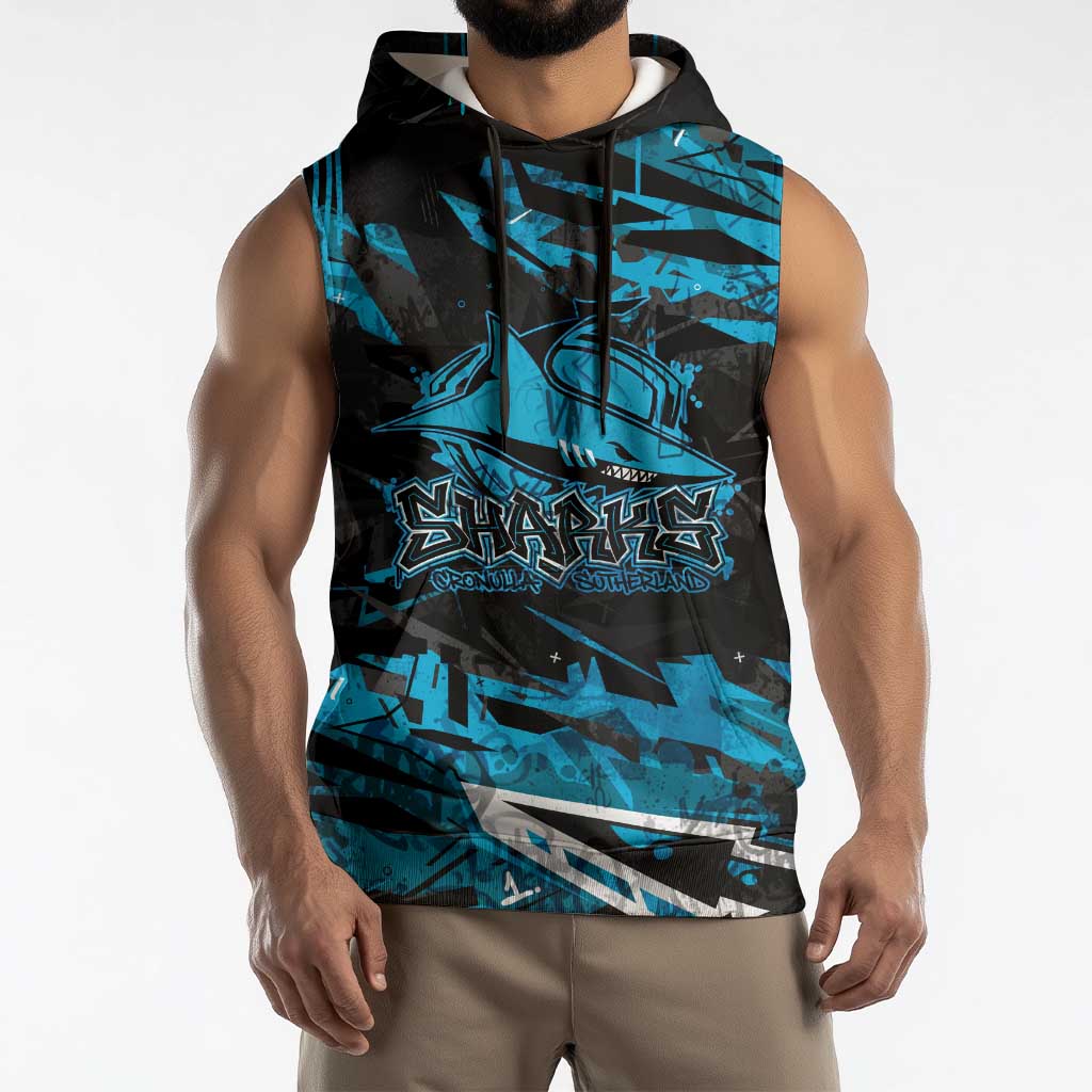 Personalized Cronulla Sutherland Sharks Sleeveless Hoodie Graffiti Grunge Abstract Urban Street Style Design