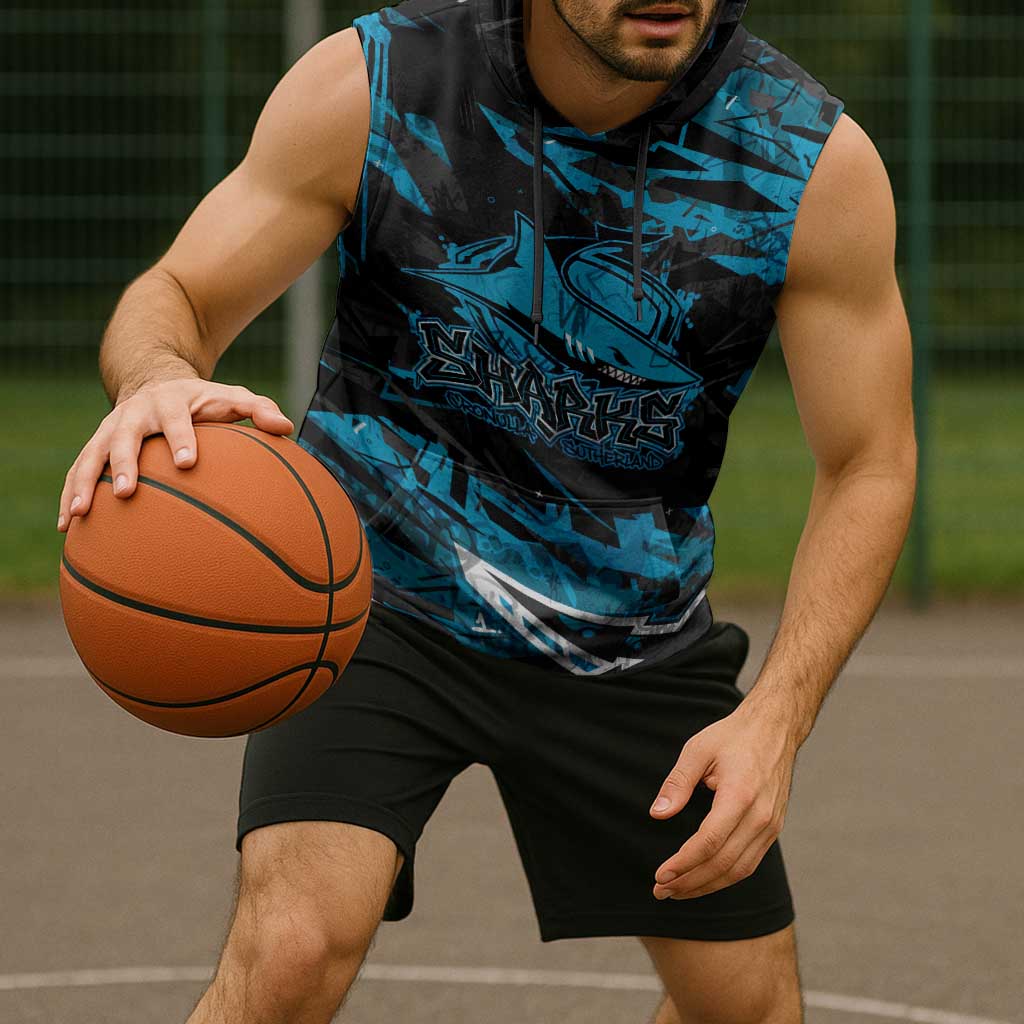 Personalized Cronulla Sutherland Sharks Sleeveless Hoodie Graffiti Grunge Abstract Urban Street Style Design