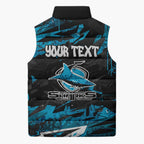 Personalized Cronulla Sutherland Sharks Sleeveless Puffer Jacket Graffiti Grunge Abstract Urban Street Style Design