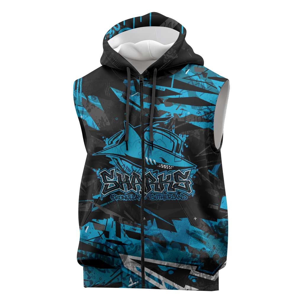 Personalized Cronulla Sutherland Sharks Sleeveless Zip Hoodie Graffiti Grunge Abstract Urban Street Style Design
