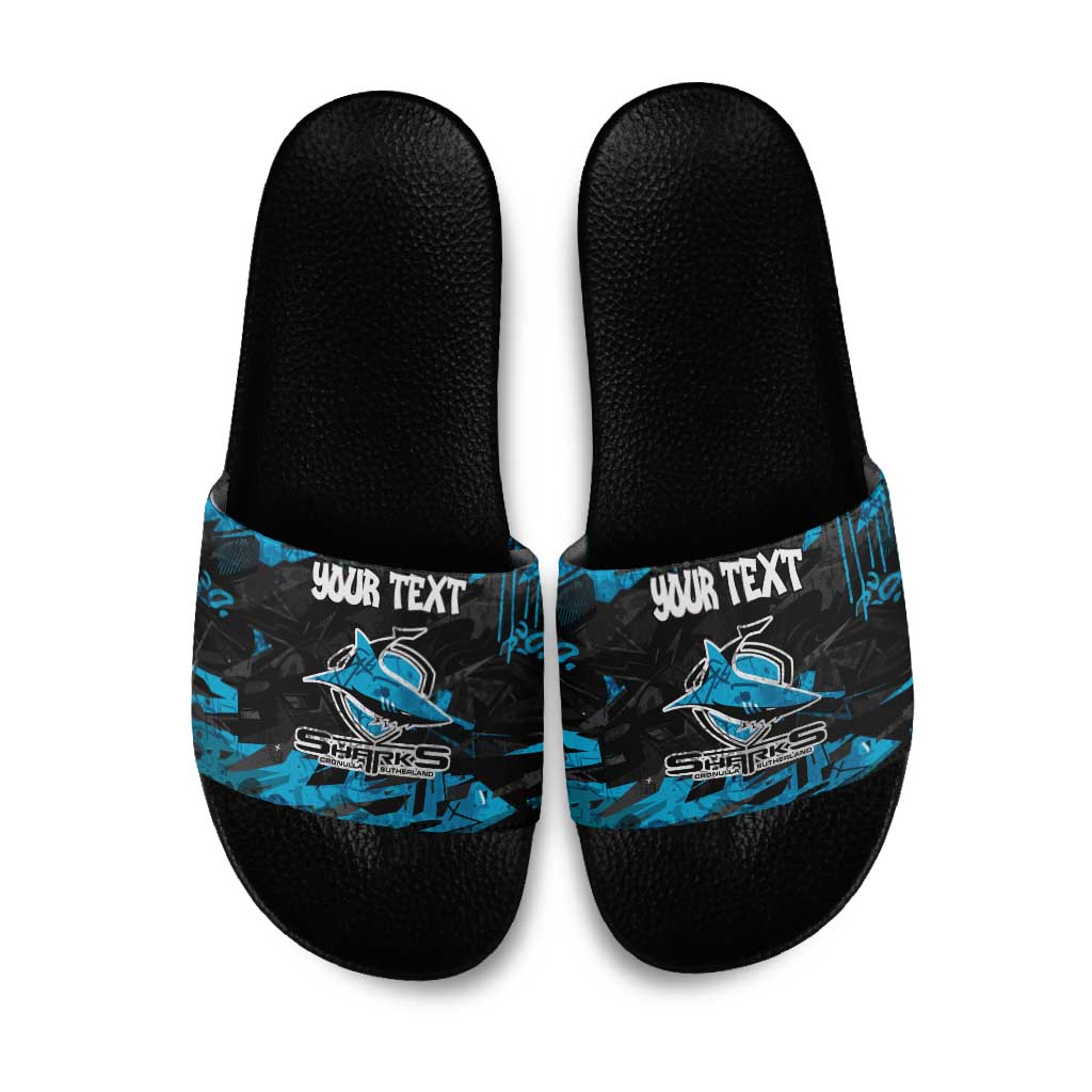 Personalized Cronulla Sutherland Sharks Slide Sandals Graffiti Grunge Abstract Urban Street Style Design