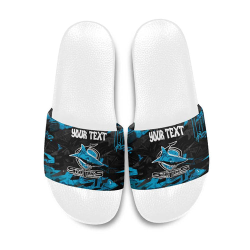 Personalized Cronulla Sutherland Sharks Slide Sandals Graffiti Grunge Abstract Urban Street Style Design