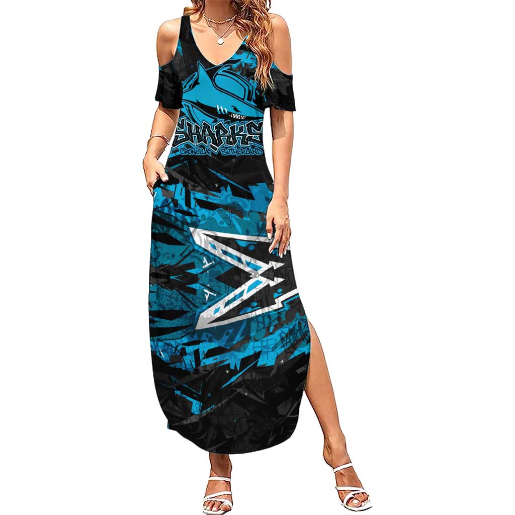 Personalized Cronulla Sutherland Sharks Summer Maxi Dress Graffiti Grunge Abstract Urban Street Style Design