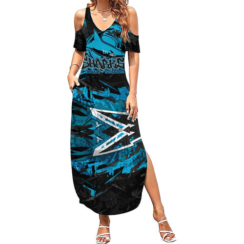 Personalized Cronulla Sutherland Sharks Summer Maxi Dress Graffiti Grunge Abstract Urban Street Style Design