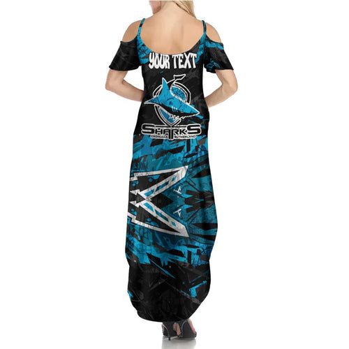 Personalized Cronulla Sutherland Sharks Summer Maxi Dress Graffiti Grunge Abstract Urban Street Style Design