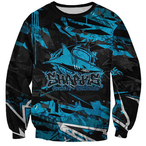 Personalized Cronulla Sutherland Sharks Sweatshirt Graffiti Grunge Abstract Urban Street Style Design