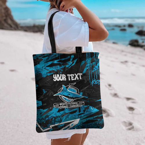 Personalized Cronulla Sutherland Sharks Tote Bag Graffiti Grunge Abstract Urban Street Style Design
