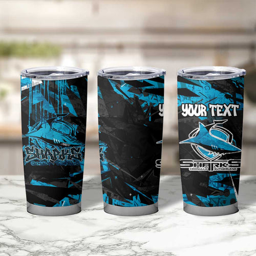 Personalized Cronulla Sutherland Sharks Tumbler Cup Graffiti Grunge Abstract Urban Street Style Design