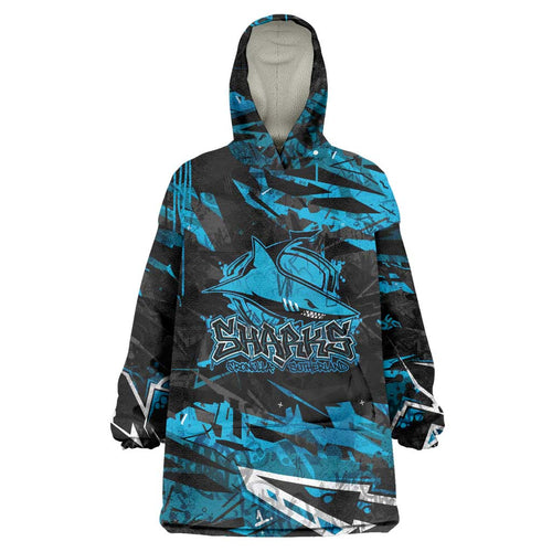 Personalized Cronulla Sutherland Sharks Wearable Blanket Hoodie Graffiti Grunge Abstract Urban Street Style Design