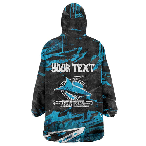 Personalized Cronulla Sutherland Sharks Wearable Blanket Hoodie Graffiti Grunge Abstract Urban Street Style Design