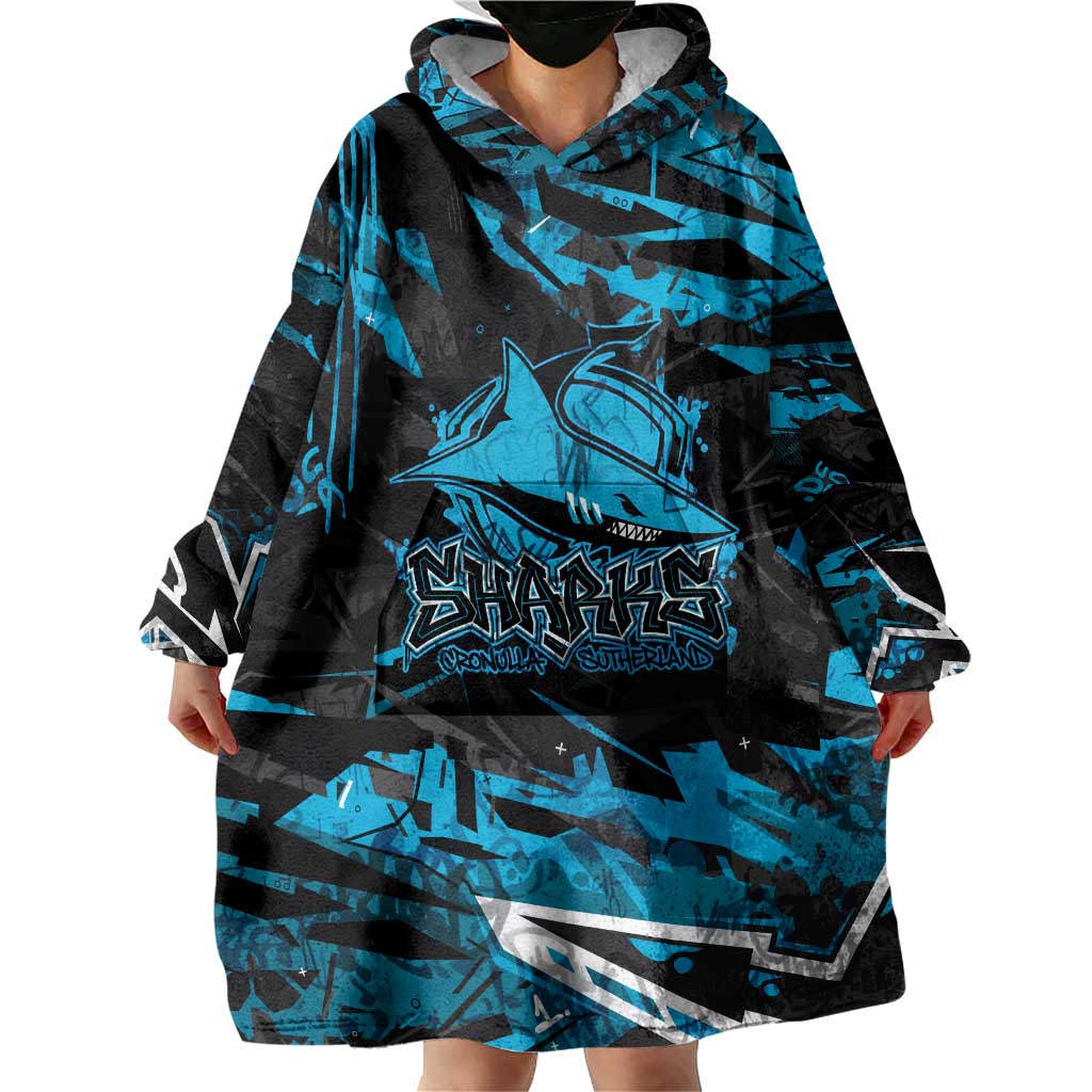 Personalized Cronulla Sutherland Sharks Wearable Blanket Hoodie Graffiti Grunge Abstract Urban Street Style Design
