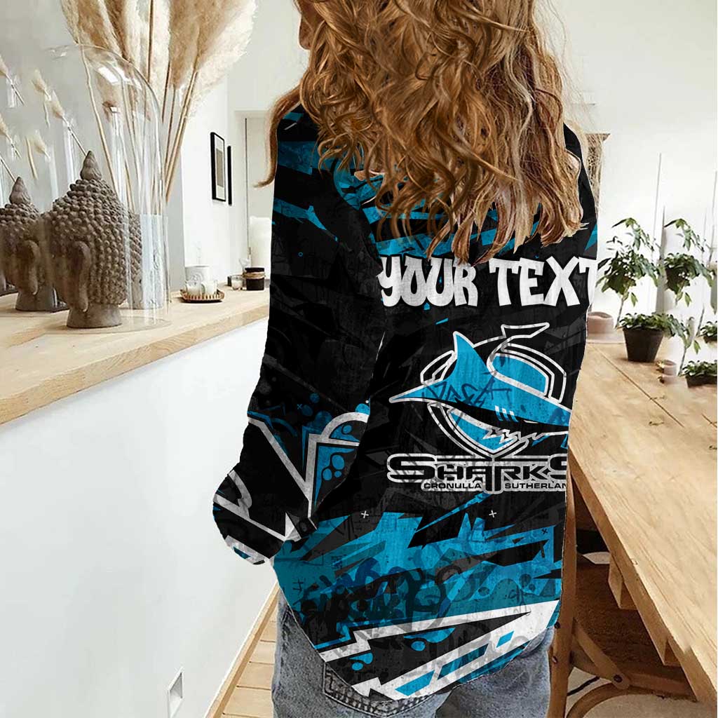 Personalized Cronulla Sutherland Sharks Women Casual Shirt Graffiti Grunge Abstract Urban Street Style Design