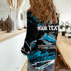 Personalized Cronulla Sutherland Sharks Women Casual Shirt Graffiti Grunge Abstract Urban Street Style Design
