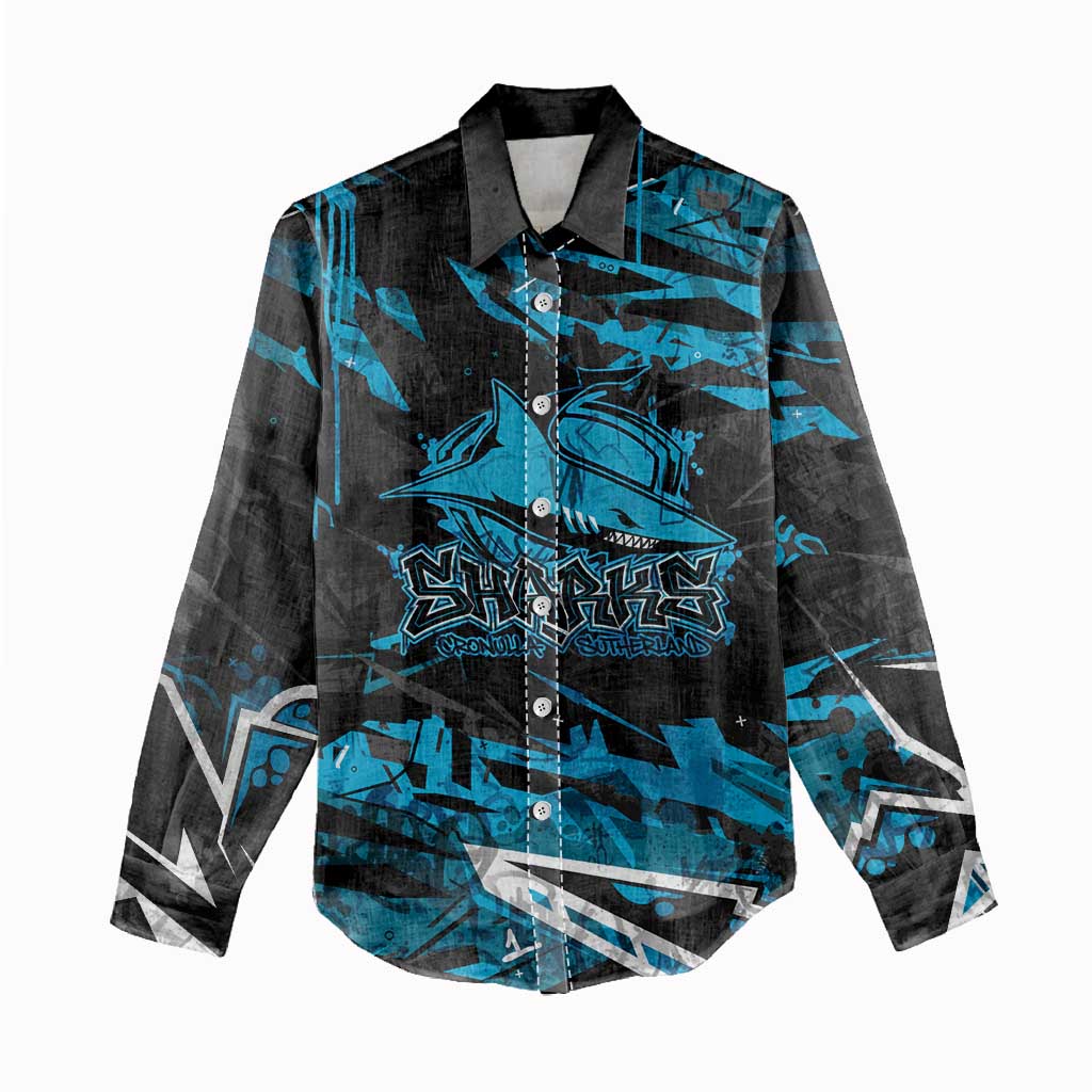 Personalized Cronulla Sutherland Sharks Women Casual Shirt Graffiti Grunge Abstract Urban Street Style Design