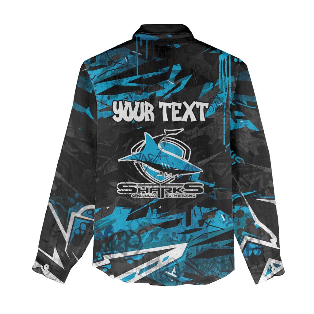 Personalized Cronulla Sutherland Sharks Women Casual Shirt Graffiti Grunge Abstract Urban Street Style Design